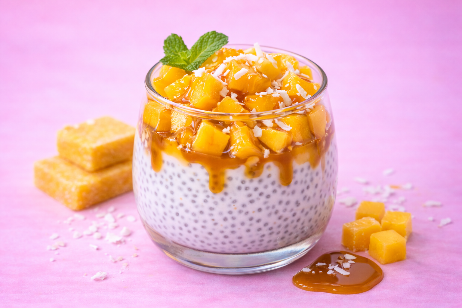 Mango Peach with Coconut Flakes & Caramel Dressing